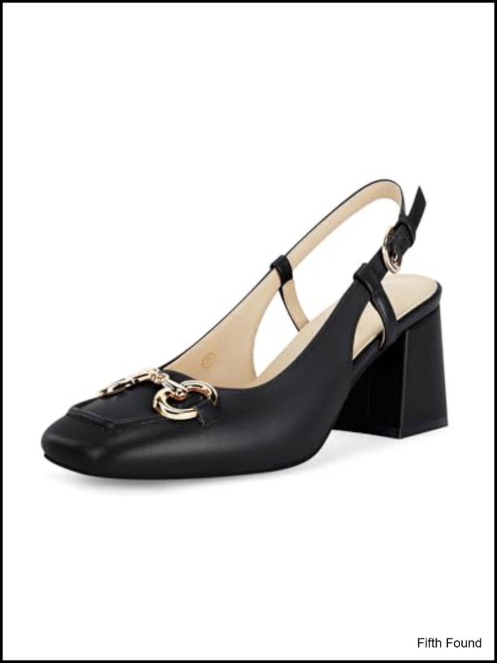 Faux Leather Slingback Block Heel Square Toe Business Casual Pumps
